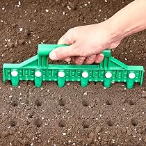 Plastic Garden Hole Punch Tool - Planting, Weeding & Transplanting Aid With Depth Scale (Green)
