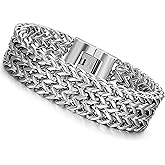 LOYALLOOK Stainless Steel 19MM Cuban Curb Link Chain Men's Bracelets Rock Link Wristband,8.0-9.1 Inches