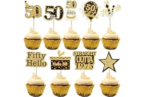 Gyufise 36Pcs Happy 50th Birthday Cupcake Toppers Glitter Black Gold Fifty Straight Outta 1975 Cupcake Picks 50 Fabulous Cheers to 50 Years Cake Decorations for 50th Birthday Party Supplies
