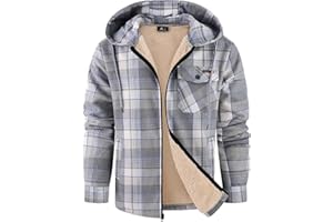 ZITY Men's Flannel Jacket Zip Up Fleece Hoodies Casual Plaid Coat with Pokect Winter Warm Sherpa Lined Sweatshirt