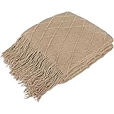 PAVILIA Tan Taupe Knit Throw Blanket for Couch Bed, Soft Knitted Farmhouse Sofa Throw for Living Room, Lightweight Decorative Fall Throw Blanket for Chair, Outdoor Textured Boho Blanket, 50x60