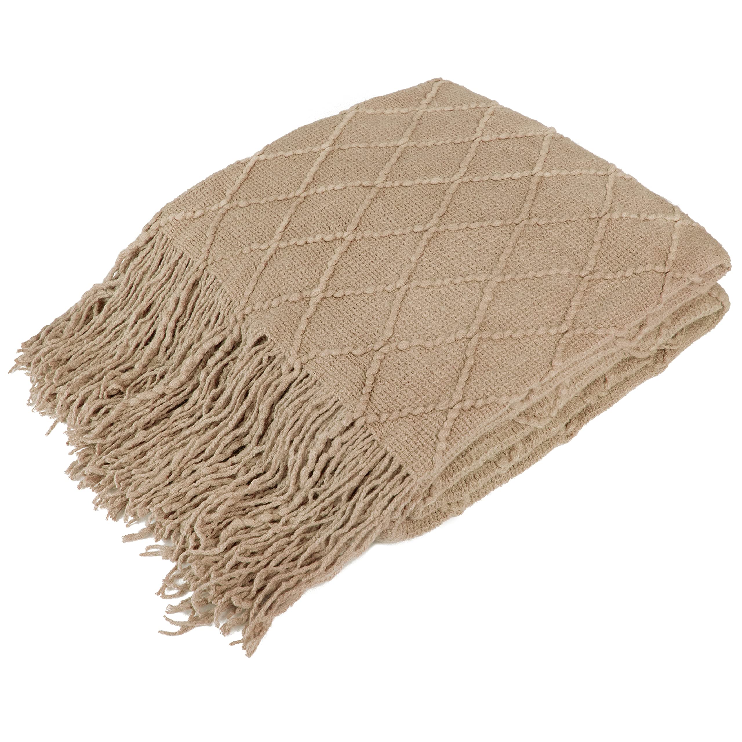 Photo 1 of PAVILIA Tan Taupe Knit Throw Blanket for Couch, Twin Bed, Soft Knitted Farmhouse Sofa Throw for Living Room, Lightweight Decorative Fall Blanket for Chair, Outdoor Textured Boho Blanket, 60x80