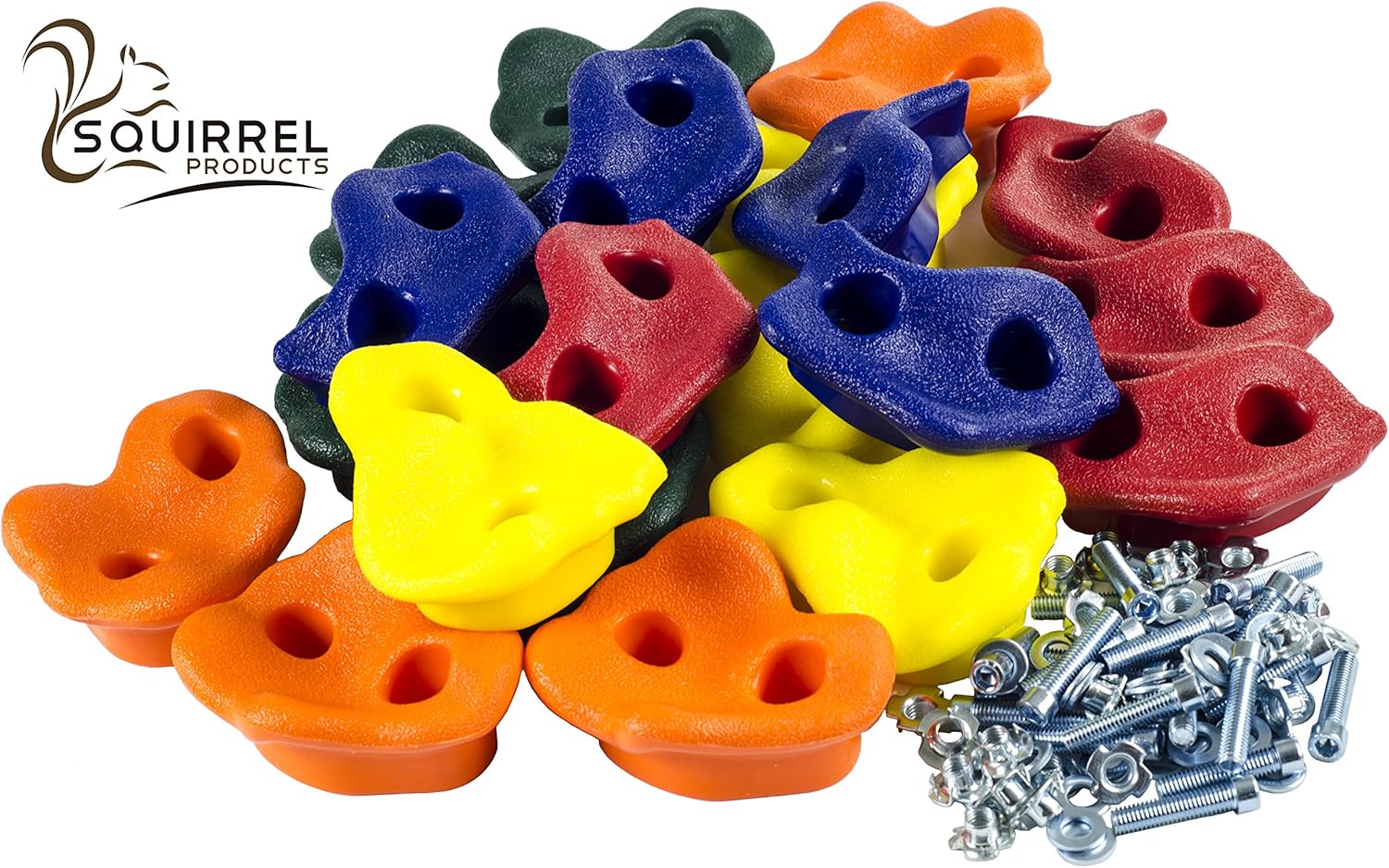Squirrel Products 20 Extra Large Deluxe Rock Climbing Holds - with Mounting Hardware for up to 1" Installation - Outdoor Play Accessories - Ages 3 Years and Older: Toys & Games