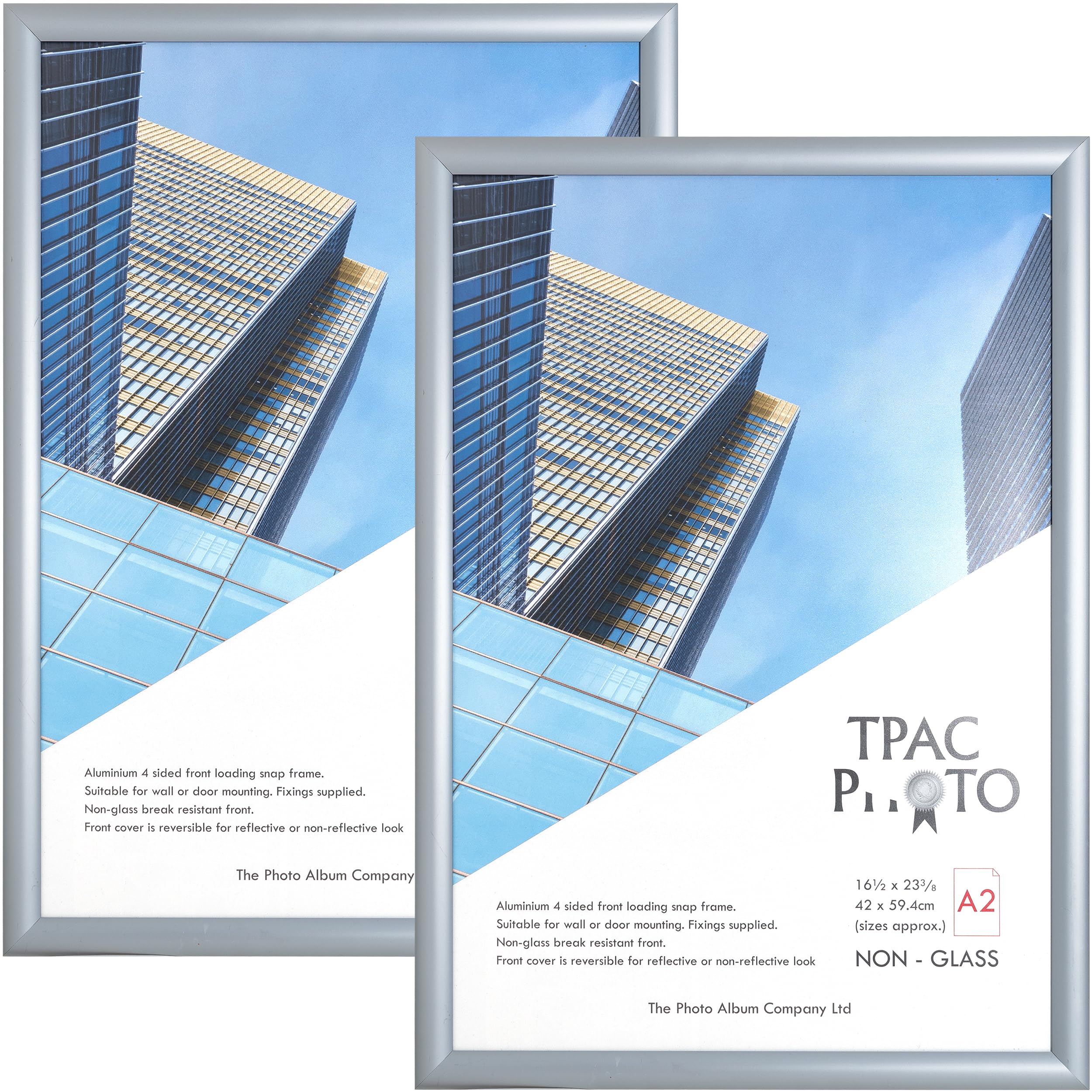 ThePhotoAlbumCo SNAP A2 (42x59cm) Silver Snap Frame - Pack of 2 - Acrylic (Non Glass) Front TPAC-SNAPA2S-2PK — image 1