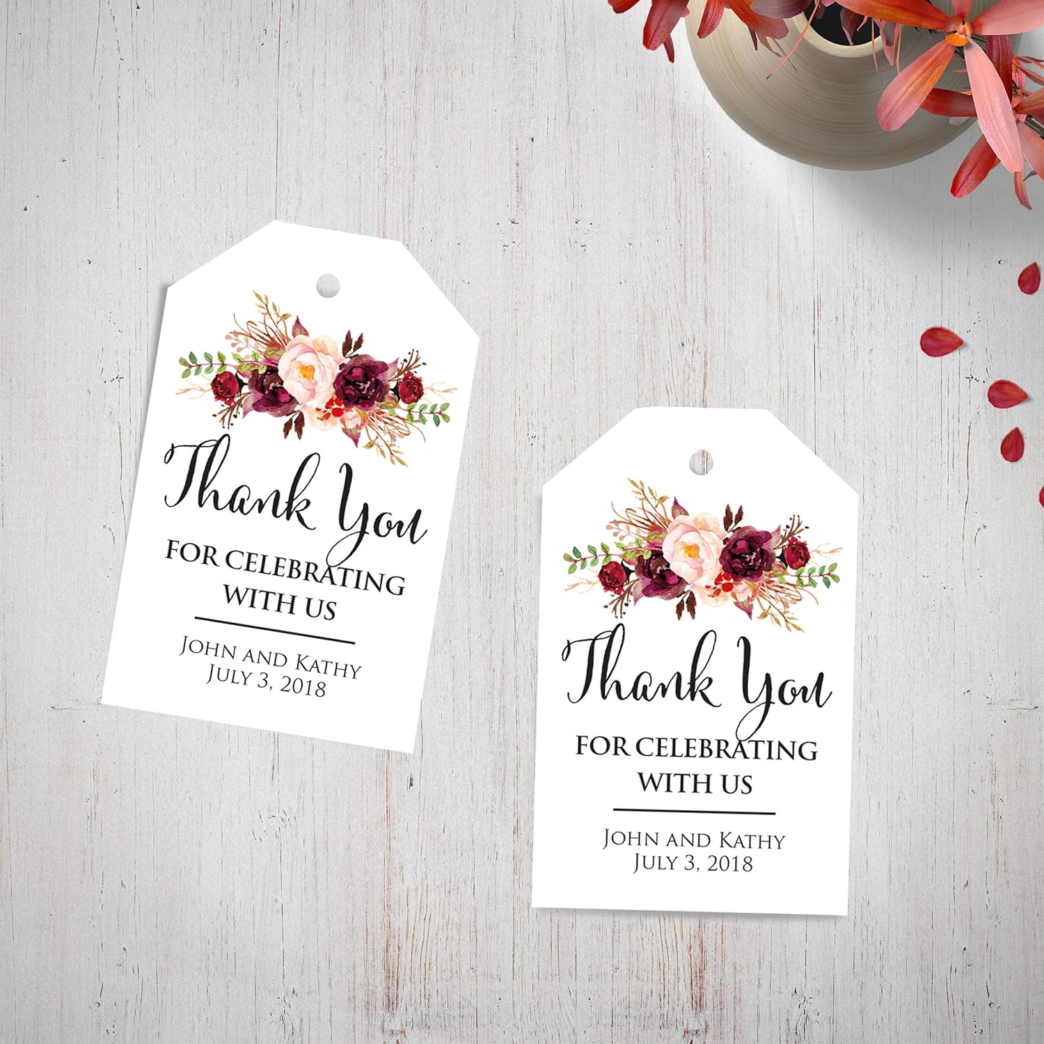 Amazon Custom Wedding Thank You Tags Burgundy Floral Watercolor 