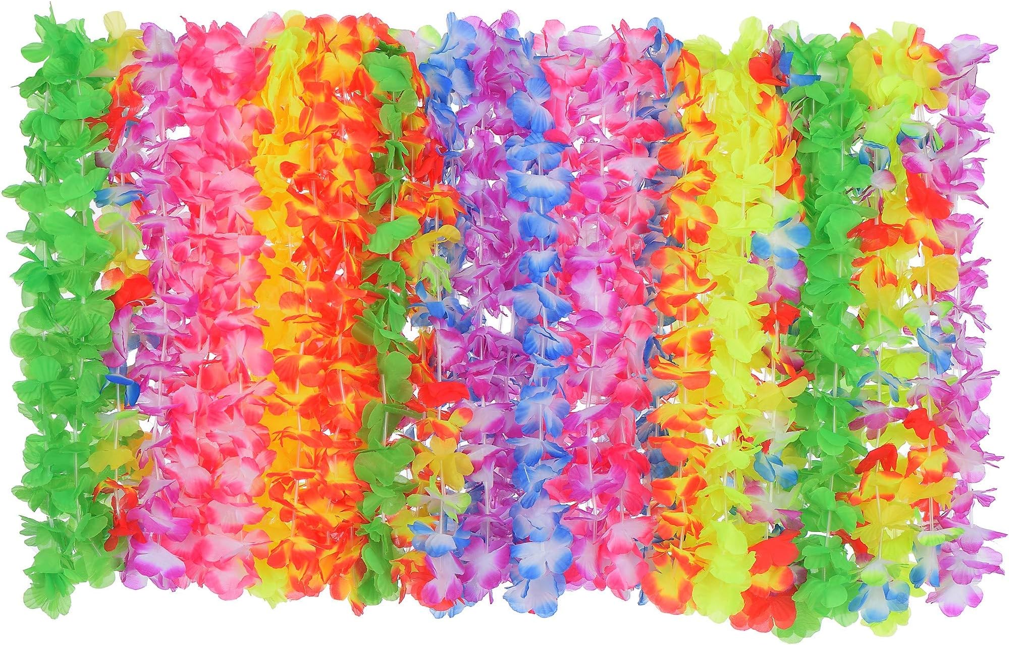 Hawaiian Leis Luau Party Decorations (50 Count) | Tropical Lei Flower Necklaces | Perfect Supplies for Hawaii Theme Parties, Pool Parties, Beach Parties, Birthdays | Party Favors For Teens, Kids, Adults | Moana Aloha Party | Made of Artificial Silk