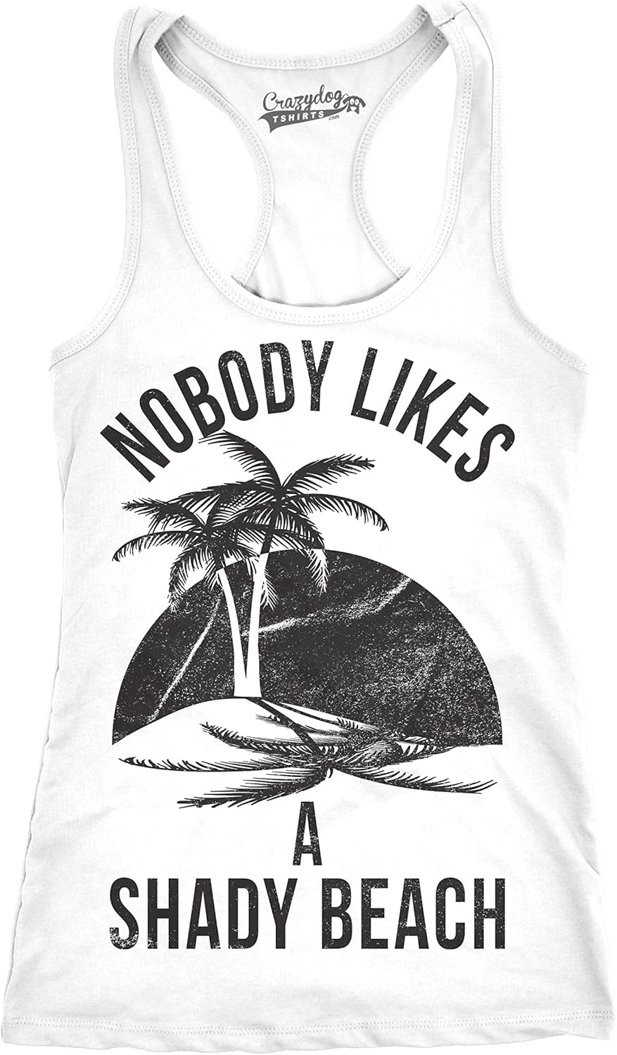 Womens Shady Beach Funny Tees Sleeveless Tops Gym Workout Lifting Novelty Fitness Tank: Clothing