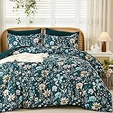 Luxudecor King Floral Comforter Set 7 Pieces,Teal Floral Comforter with Sheet Set,Flowers Leaves Pattern Bed in a Bag,Soft Microfiber Bed Set 104"x90"