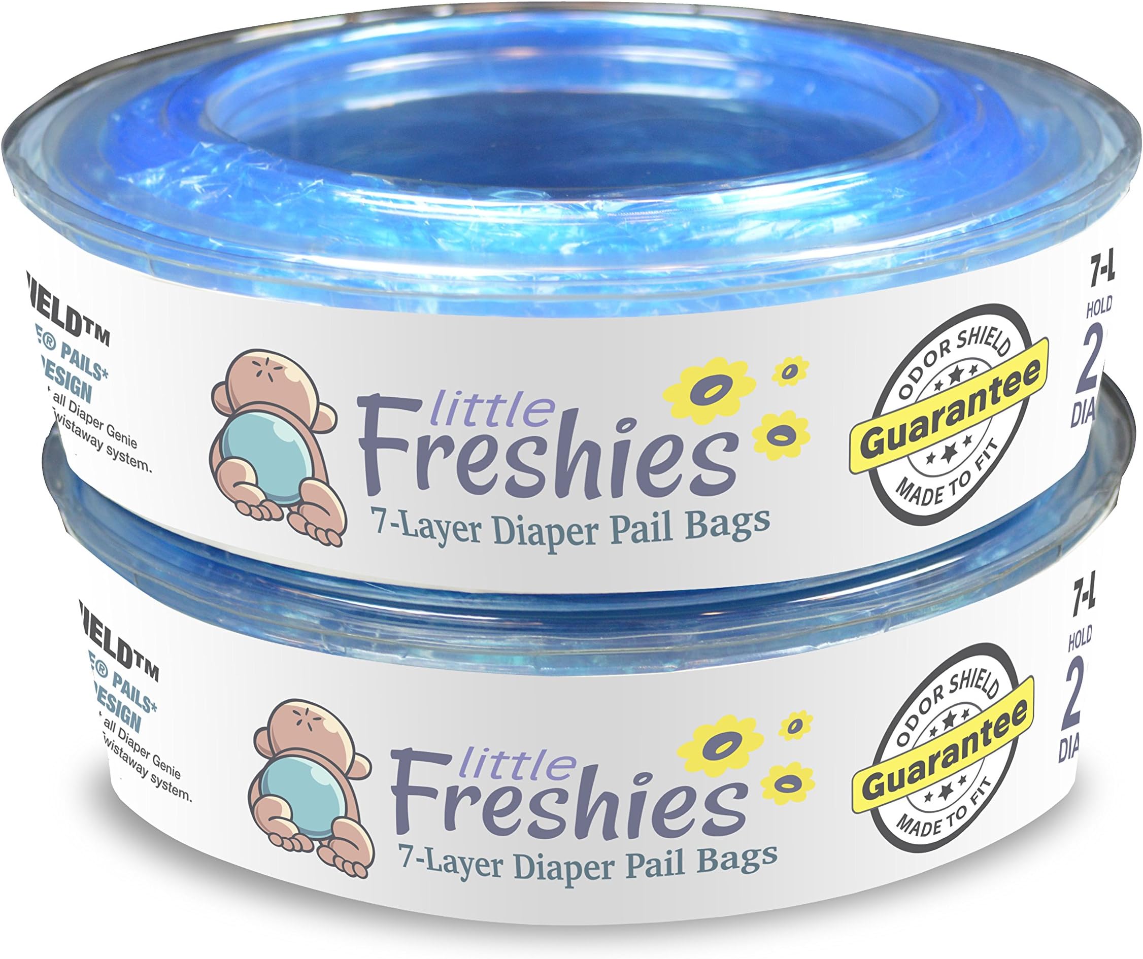 Little Freshies Baby Diaper Pail Refill for Playtex Diaper Genie Refill | Fits Diaper Genie Ii, Diaper Genie Elite and Elite II, and Diaper Genie Expressions 2 Pack Bundle - 560 Count - 3 Month Supply