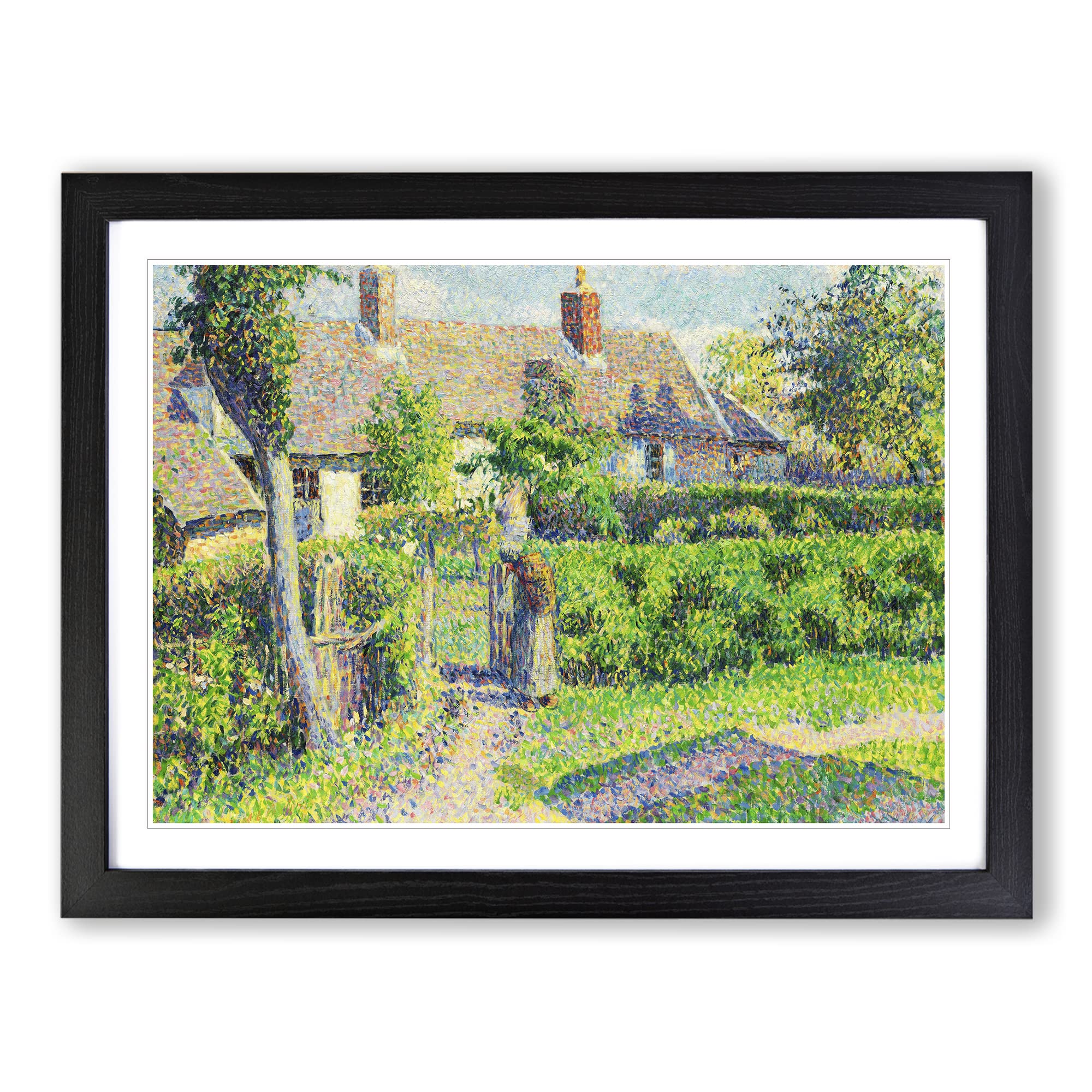 Peasants Houses By Camille Pissarro Classic Painting Framed Wall Art Print, Ready to Hang Picture for Living Room Bedroom Home Office Décor, Black A3 (46 x 34 cm)