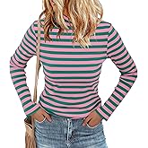 Women's Long Sleeve Stripe Shirts Fall Casual Mock Neck Ribbed Knit Tops 2025 Fashion Clothes