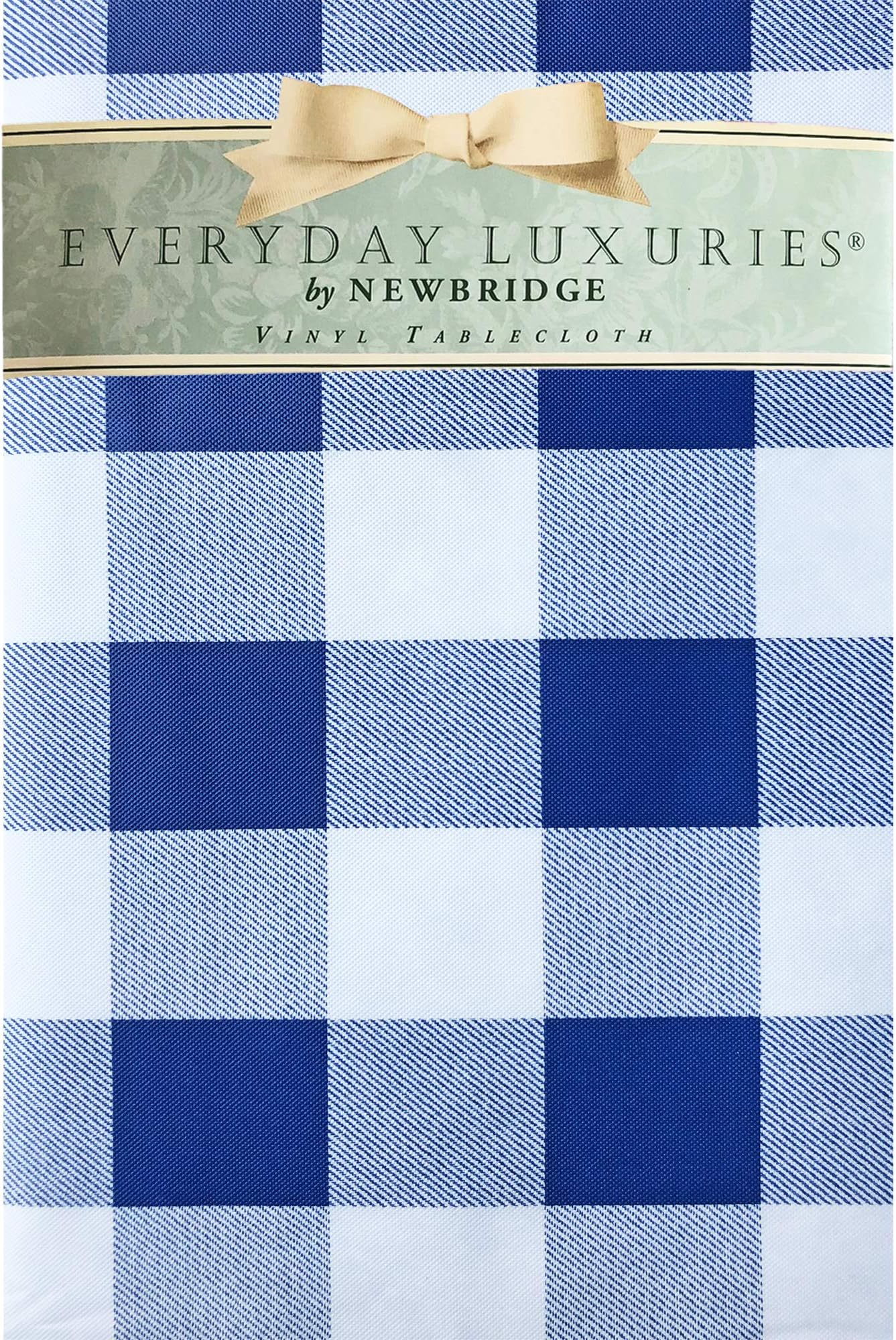 Newbridge Cottage Gingham Buffalo Check Vinyl Flannel Backed Tablecloth - Rustic Checkered Indoor/Outdoor Vinyl Picnic, BBQ and Dining Tablecloth - 52” x 70” Oblong/Rectangle, Blue