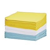 Amazon Basics Blue ,Yellow and White Microfiber Glass Fabric Cleaning Cloth, 24-Pack
