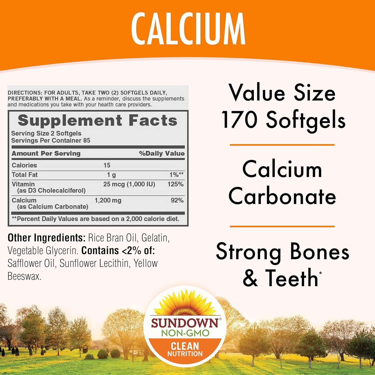 Sundown Calcium 1200 Plus Vitamin D3 1000 IU, 170 Liquid Filled Softgels: Health & Personal Care