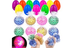 12 Pack Light-Up Easter Eggs with LED Squeeze Balls, Prefilled Easter Sensory Stress Relievers for Fidget Play, Party Favors,