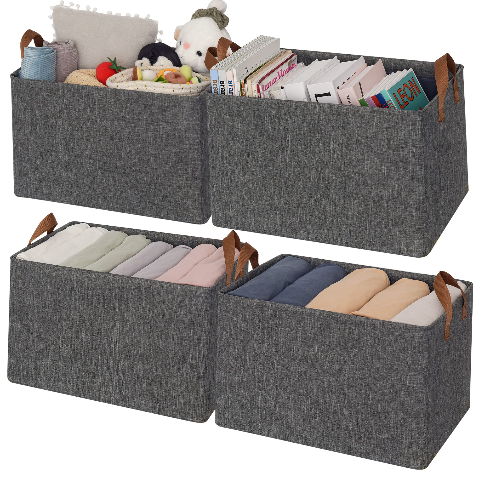 Photo 1 of GRANNY SAYS Closet Storage Baskets, Collapsible Fabric Storage Bins with Metal Frame, Clothes Organizer Bins, Extra Large Baskets for Shelves, Dark Gray, 4-Pack