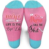 FQPJA Nurse Socks For Women, Nurse Call The Shot Socks Gifts For Nurse's Day Nurse's Week, Female Nurses Appreciation Christmas Thanksgiving Birthday Gifts For Cna Rn, Funny Nursing Sock -A29