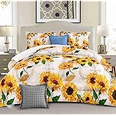 Yilinata Watercolor Sunflower Comforter Set with 2 Pillowcases Queen Size Spring Floral Quilt Bedding Set with 1 Comforter and 2 Pillow Covers for Bedroom Dormroom All Season