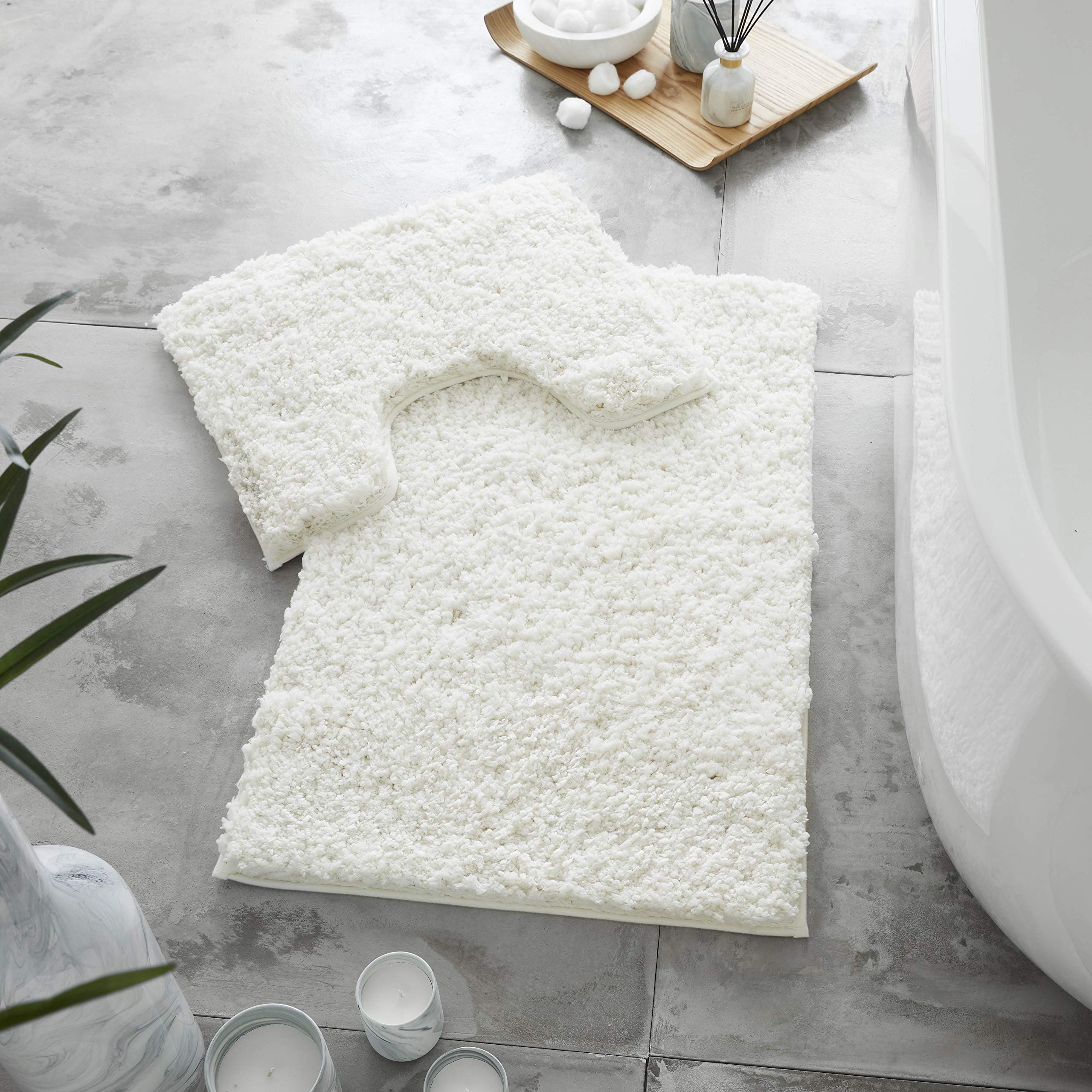 GC GAVENO CAVAILIA Microfibre Bath Mats Sets For Bathroom, Quick Drying Shower Pedestal BathMat, Water Absorbent Washable Toilet Rug, Zero Twist Cream Bath Mat Non Slip