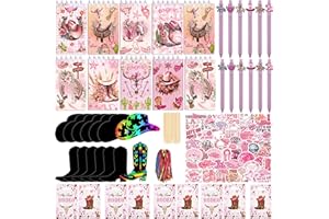98 Pcs Pink Cowgirl Stationery Party Set with Mini Notebooks Ballpoint Pens DIY Scratch Paper Stickers and Gift Bags for West