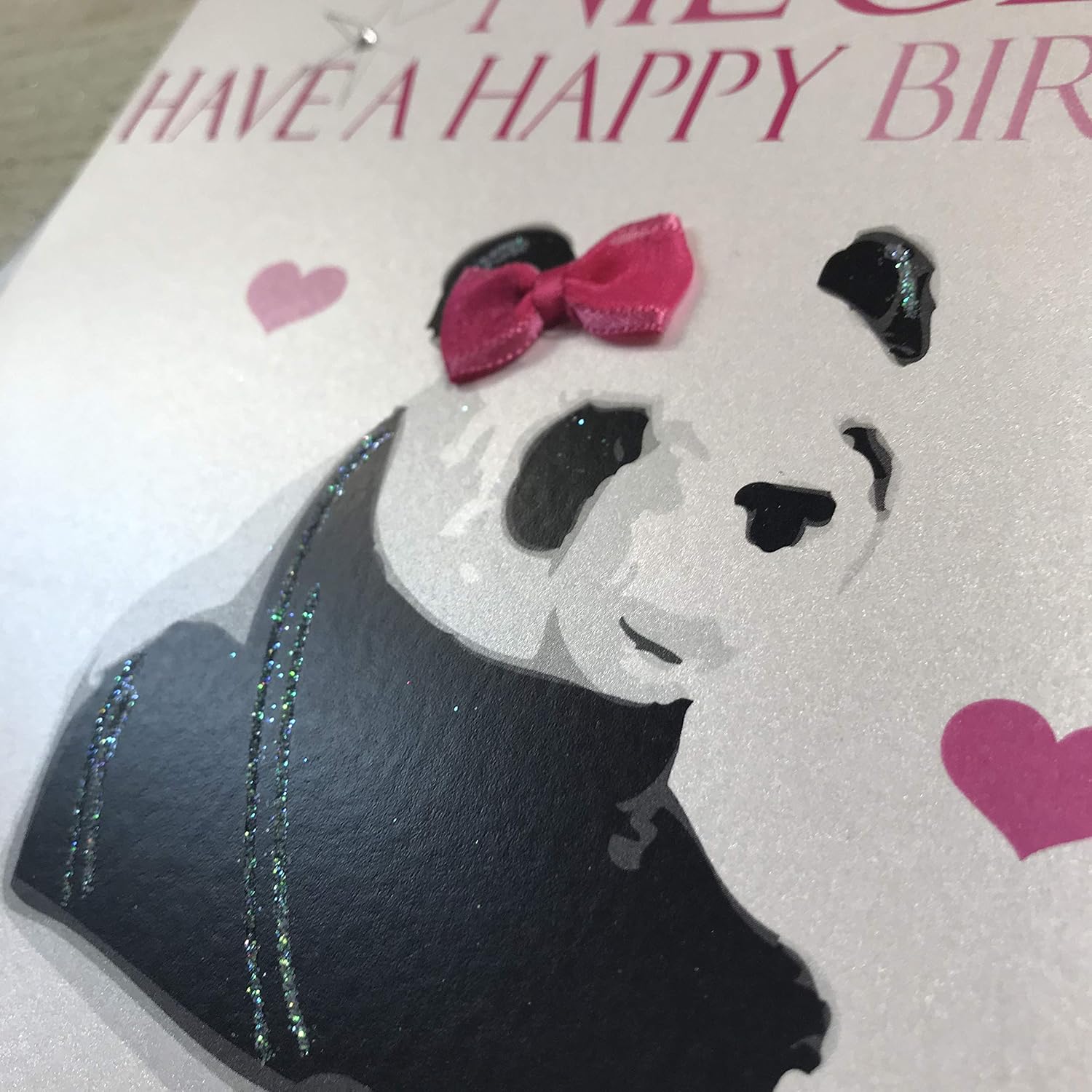 white cotton cards "To a Gorgeous, Beautiful Niece Have A Happy Birthday!, Panda Handmade Card, XN79, 22cm x 22cm - Image 4