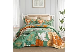 Tyrot 3 Piece Sage Green Boho Floral King Size Quilt Sets Farmhouse Botanical Reversible Lightweight Bedspread Coverlet with 