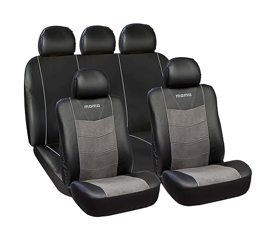 title=Momo SC032BG Set Completo di Coprisedili Universali, Nero/Grigio