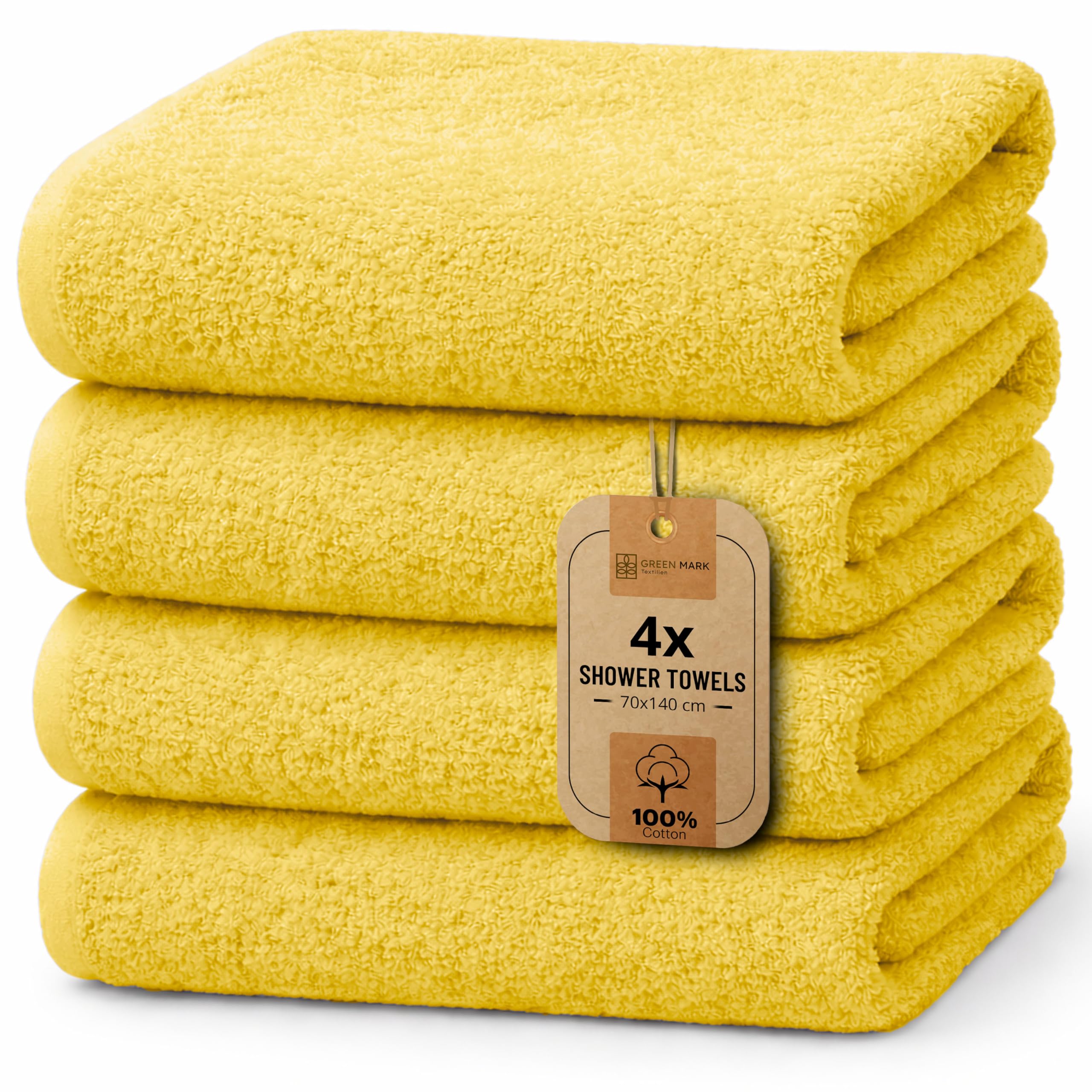 NatureMark 4-Piece Bath Towel Set – Soft & Absorbent Cotton Shower Towels for Everyday Use, Yellow, 70 x 140 cm — image 1