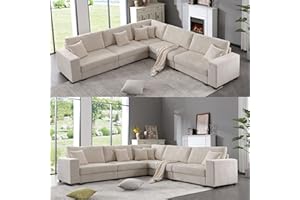 ERYE 117" L-Shaped Corner Symmetrical Sectional Sofa Couch, Oversized Corduroy Upholstered 5 Seaters Modular Sofa&Couch for Home Office Apartment Living Room Furniture Sets, Five Pillows Included