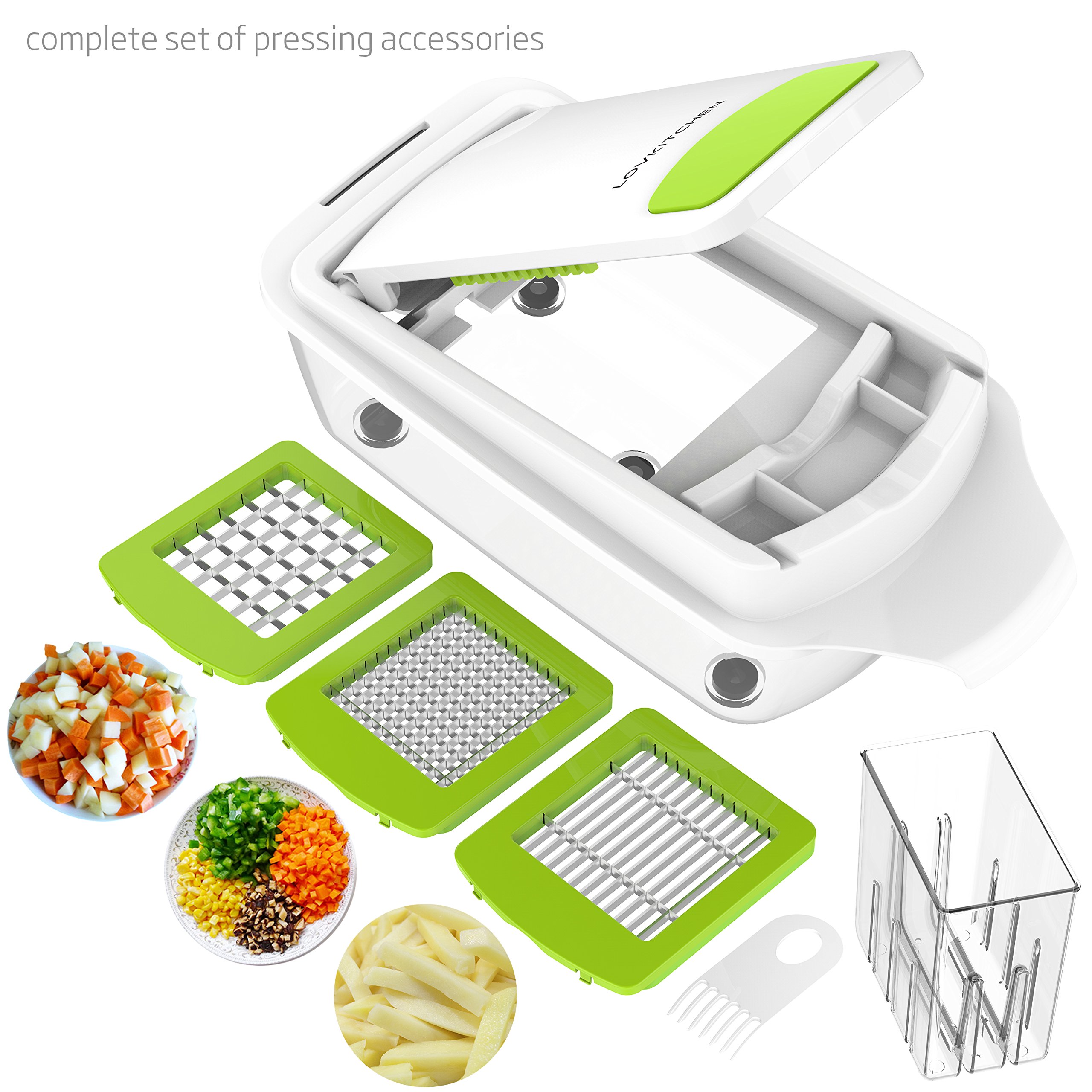 Vegetable Chopper Dicer Slicer Cutter Manual / Vegetable Grater with 11 Interchangeable Blades - LOVKITCHEN Multi-functional Adjustable Vegetable & Fruit Chopper Dicer with Storage Container