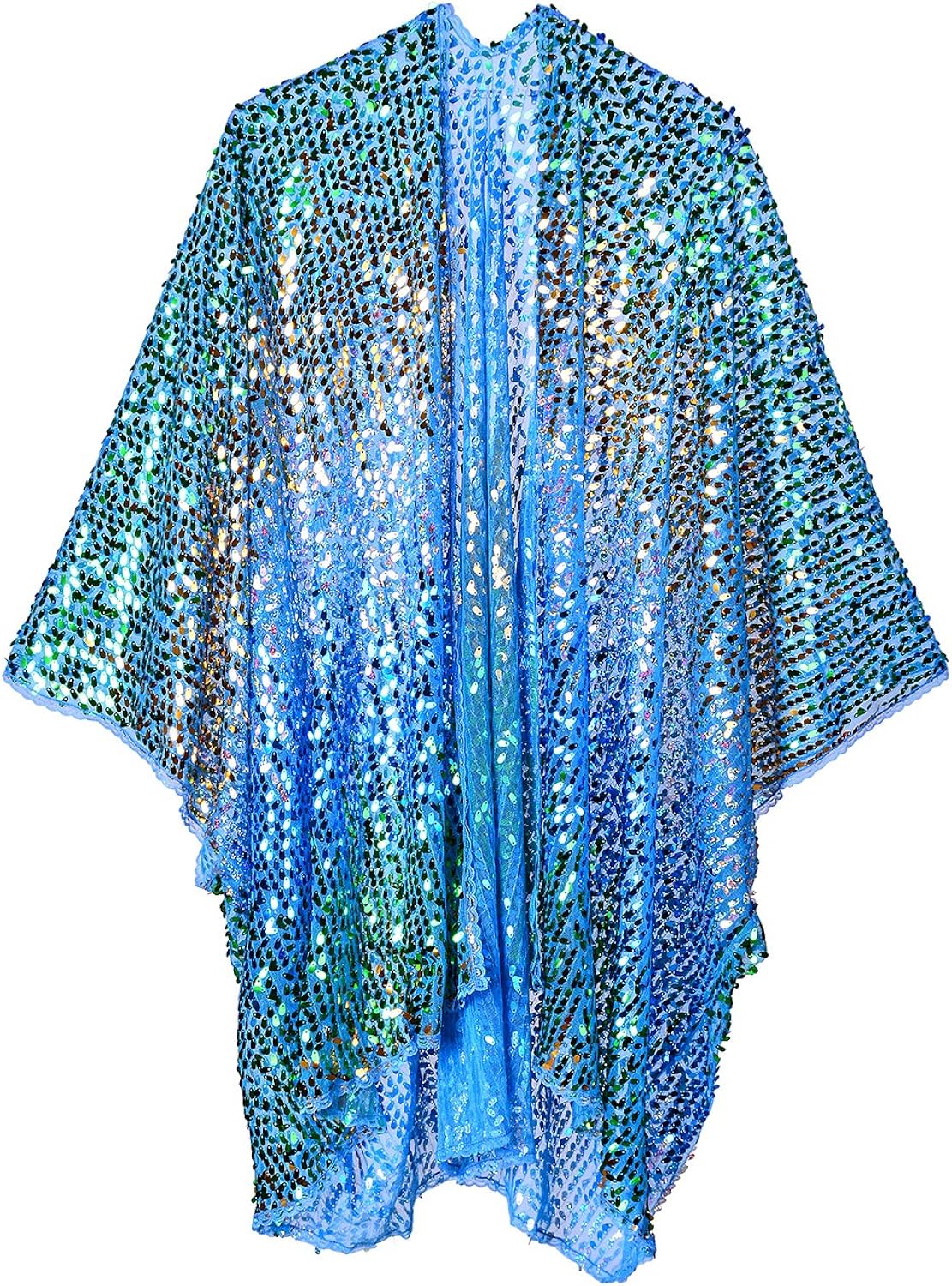 The LUMi Shop Multicolor Sequin Kimono Colorful CoverUp Wrap Holographic Festival Fashion Shawl
