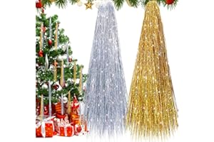 Chuangdi 20000 Strands Christmas Tinsel Icicles 19.7" Tinsel Foil Fringe Garland for Christmas Tree Decor Party Supplies Holiday Decor(Yellow, Silver)