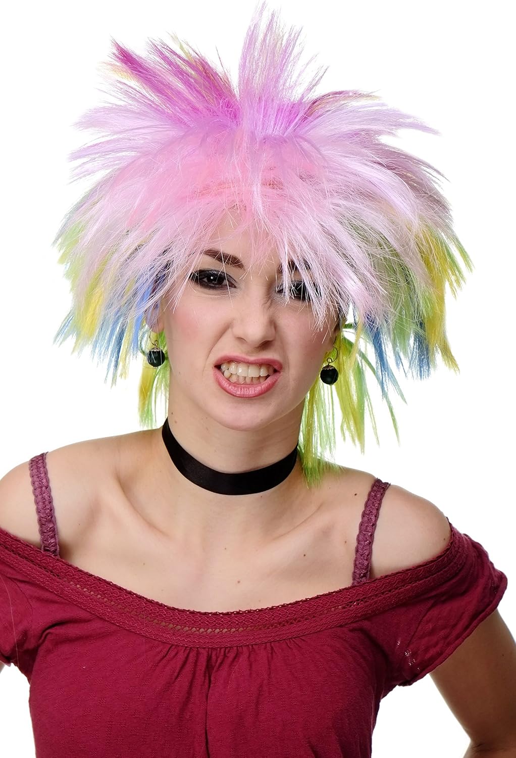 WIG ME UP - Party/Fancy Dress/Halloween Wig spikey wild coloured hair 80ies Wave Glam RJ041, Colour (Pc28-50-51-2b-15-3), **Adult**