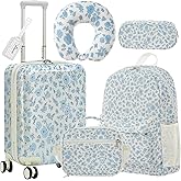 Redbaker 18 Inch 6 Pcs Kids Luggage Set Kids Rolling Luggage Double Pattern Suitcase for Boys Girls Gifts(Light Blue, Flower Style)
