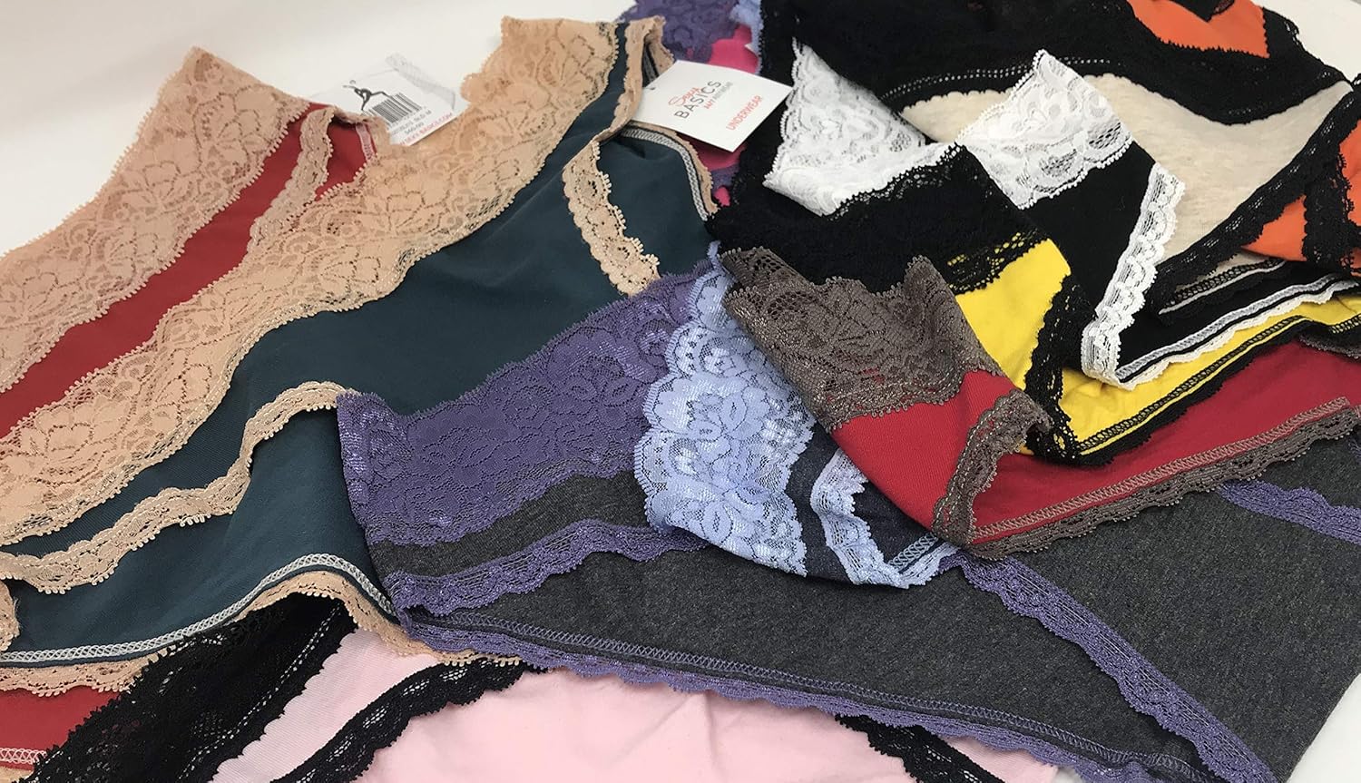 Sexy Basics Womens 12 Pack Bikini Panties Cotton-Spandex Lace Underwear/Ultra-Soft Cotton Stretch Underwear at  Women’s Clothing store