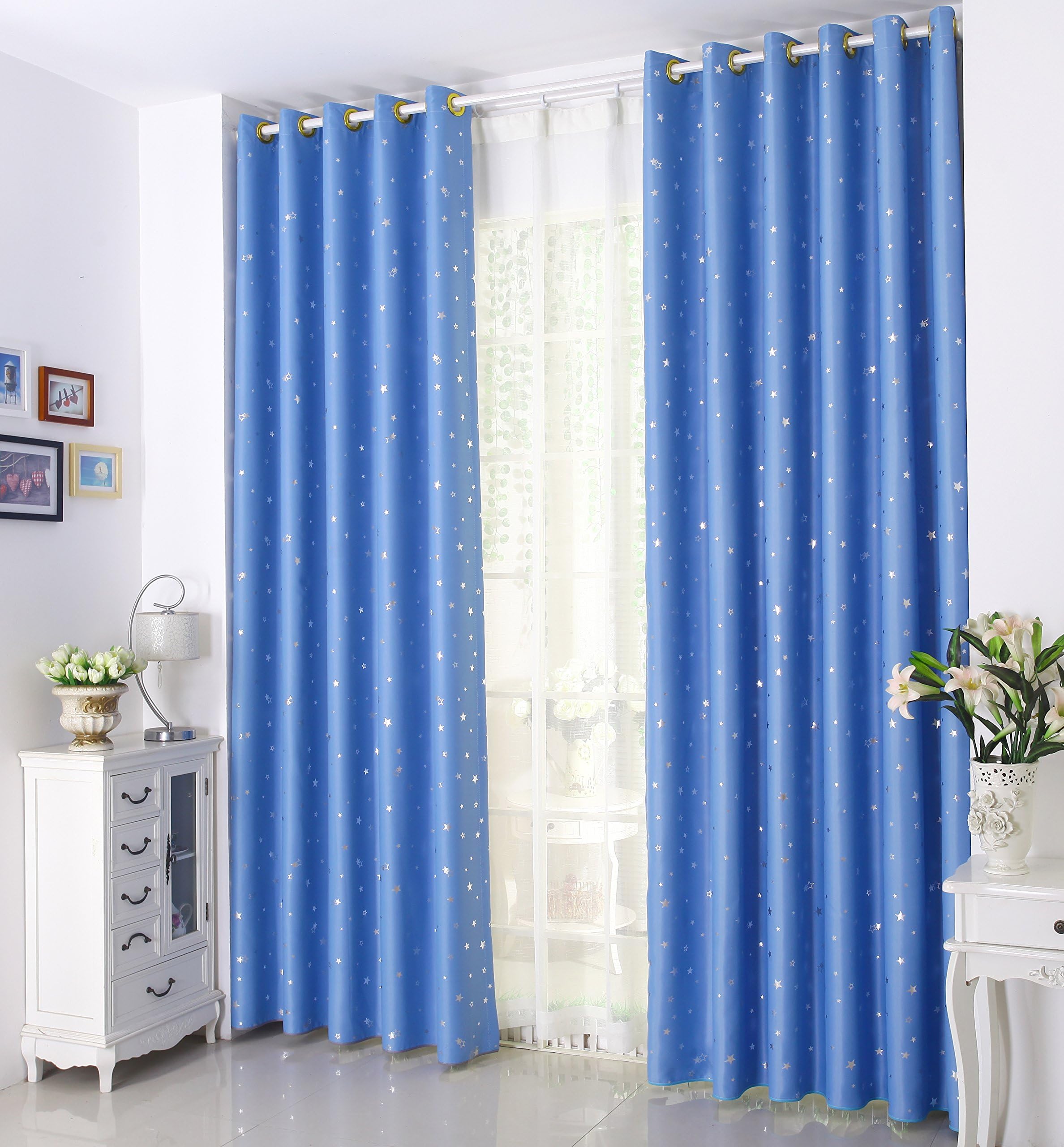 Kate Curtains - Printing Little Star Shining Sky Blue Blackout Curtains - Thermal Curtains - Bedroom Curtains for Children - Blackout Window Curtain Panel,54" x 84" 1 panel