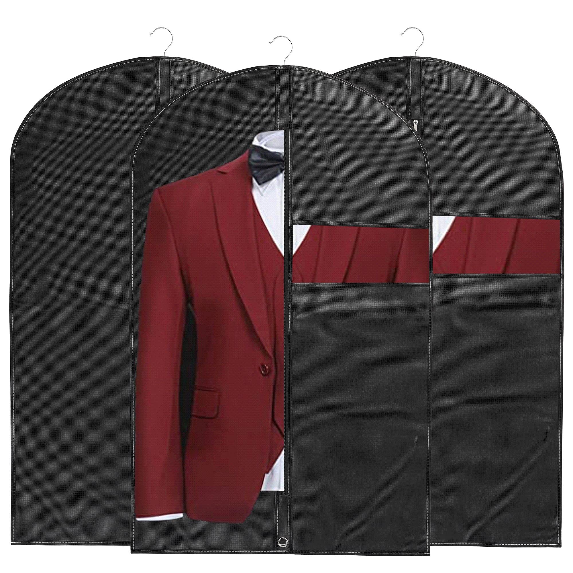 Photo 1 of 40‘’Garment Bags?3 Pack?Suit Bag for Storage Hanging Clothes Suitable for Storage of Dresses Suits Overcoats Garment Can Provide Neatness and Space-Saving for Your Wardrobe (Black, 40 × 24 Inch)