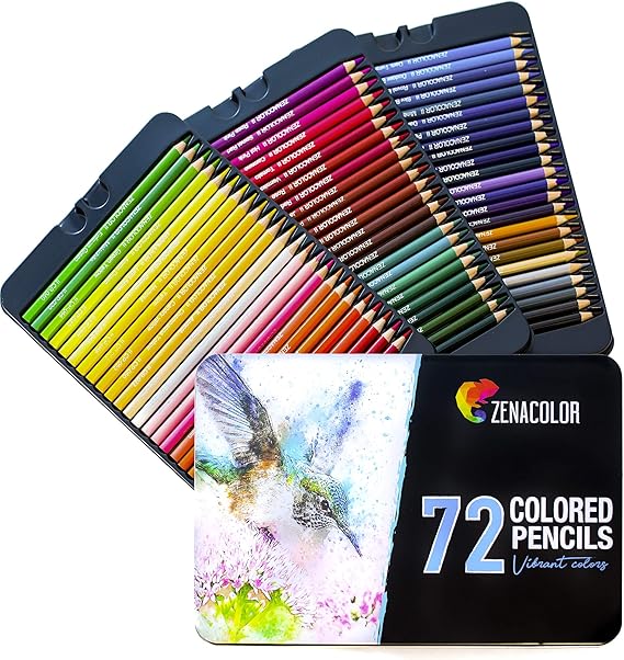 72 Colored Pencils Set, Numbered, with Metal Box 72 Coloring Pencils