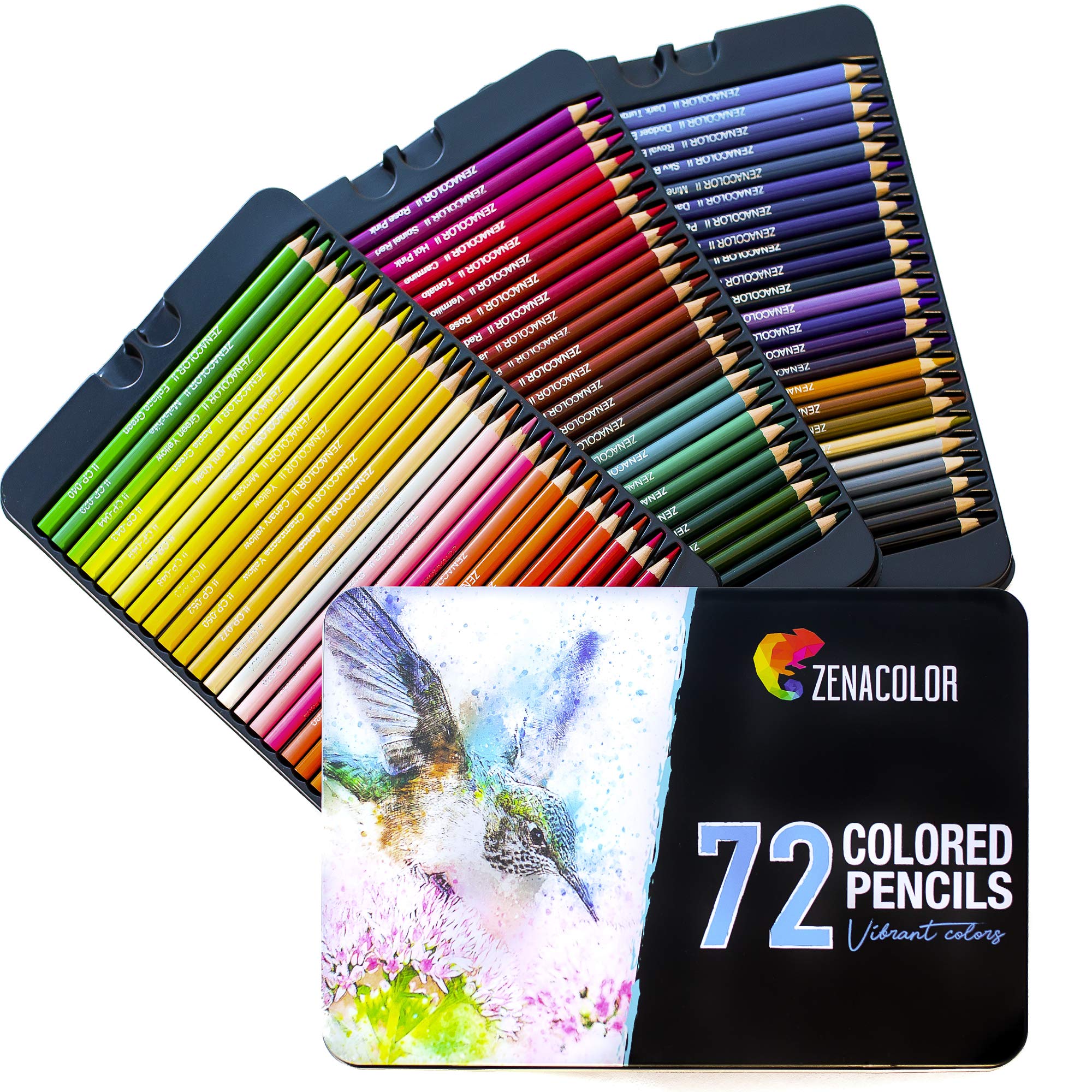 Zenacolor 72 Colored Pencils Set Numbered Coloring Pencils in Metal