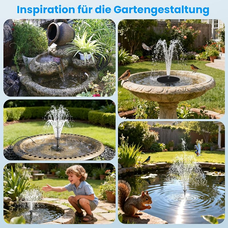12W Solar Springbrunnen mit 5000mAh Reserveakku bis 600L Teiche