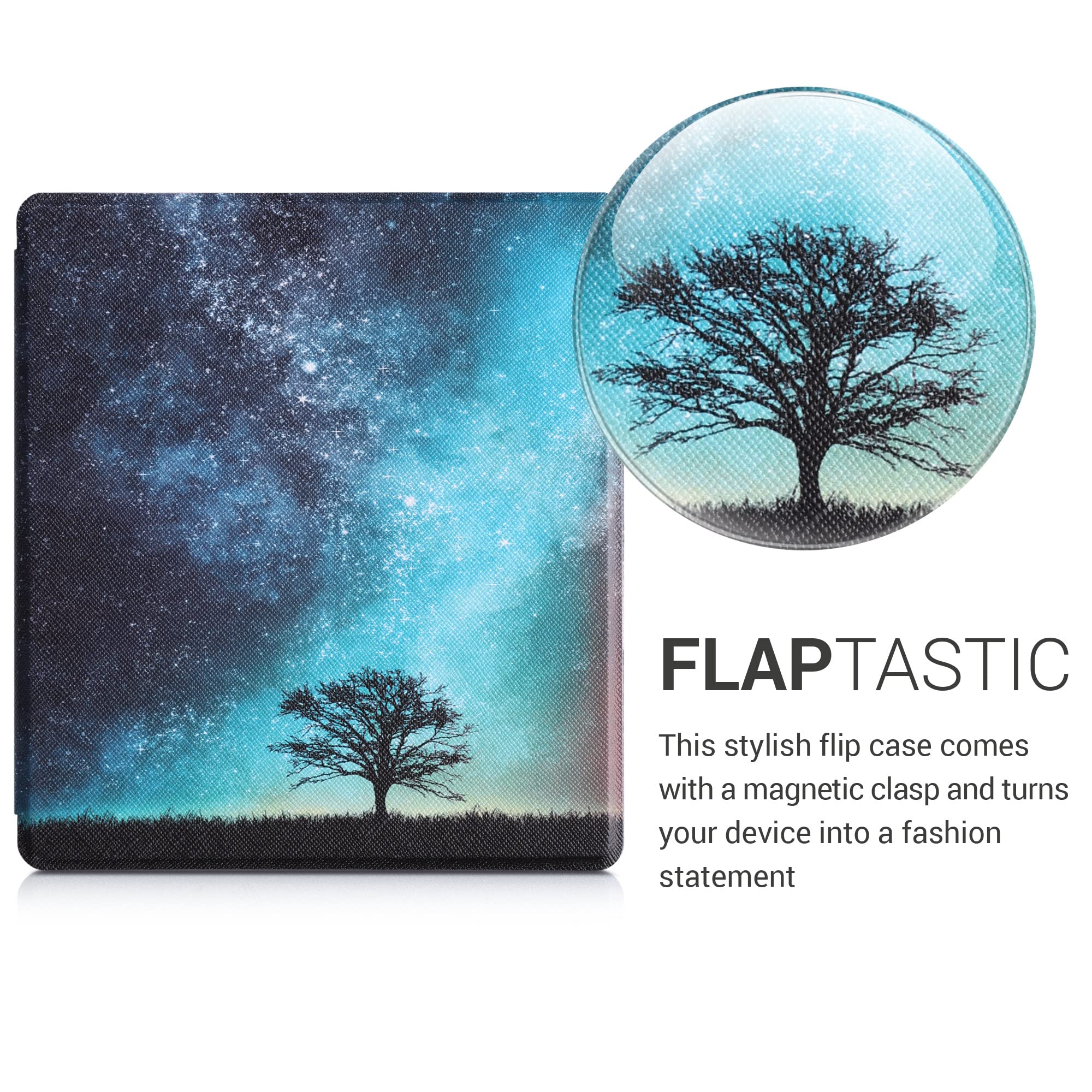 kwmobile Case Compatible with Amazon Kindle Oasis 10. Generation Case - eReader Cover - Cosmic Nature Blue/Grey/Black