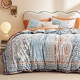 Bedsure Duvet Cover Queen Size - 100% Cotton Reversible Floral Queen Duvet Cover Set with Zipper Closure, 3 Pieces Soft & Breathable Bohemian Blue Bedding Set with 2 Pillow Shams 20"x26"