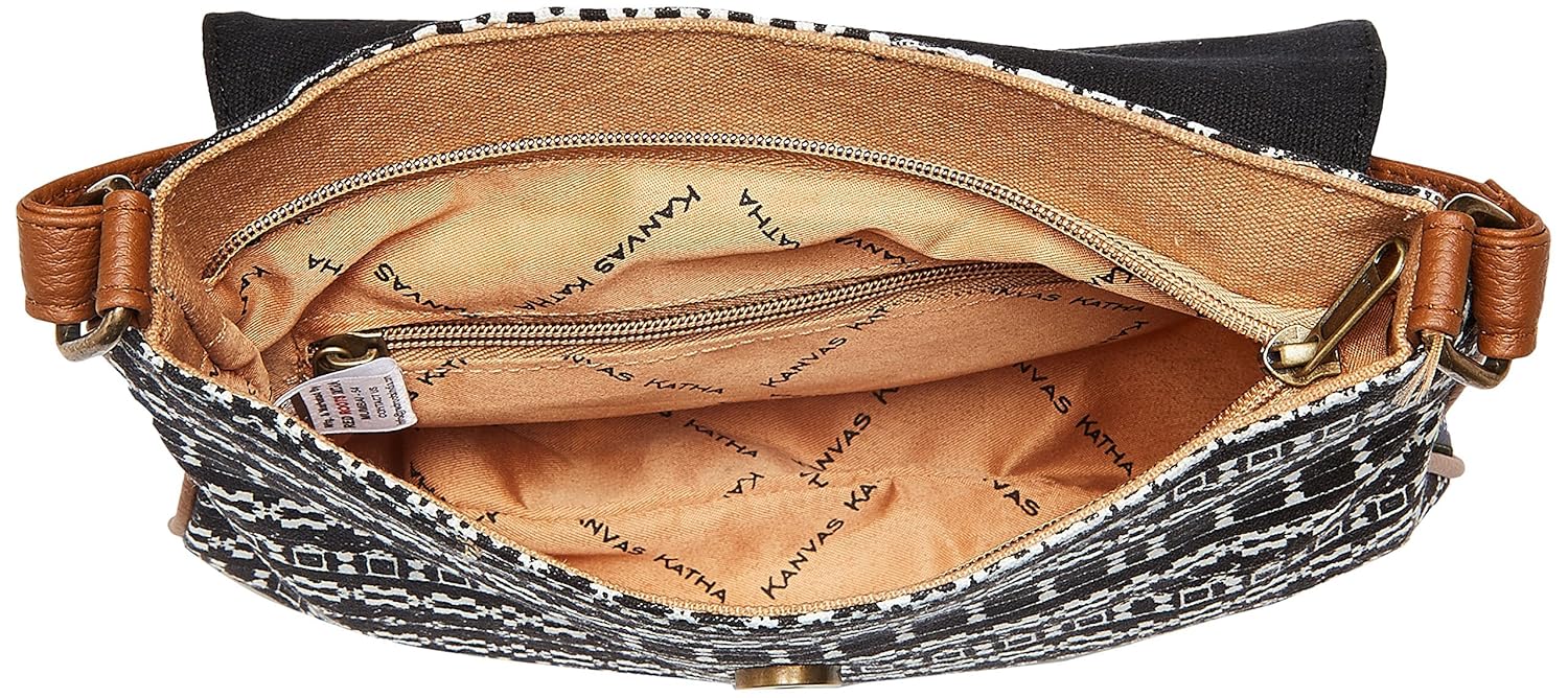 kanvas katha women's sling bag (black) (kksnaz002)