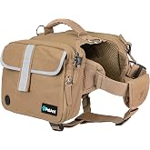 PetAmi Dog Backpack for Medium Large Dogs, Saddle Bag (Tan Canvas, Medium) | Wearable Harness Vest, Poop Bag Dispenser, 2 D-rings, Expandable Zipper Pockets, Reflective, Ventilated for Hiking Walking