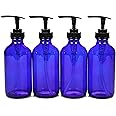 Vivaplex, 4, Large, 8 oz, Empty, Cobalt Blue Glass Bottles with Black Lotion Pumps