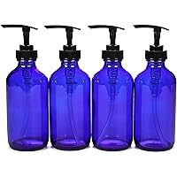 Vivaplex, 4, Large, 8 oz, Empty, Cobalt Blue Glass Bottles with Black Lotion Pumps