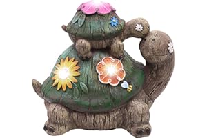 TERESA'S COLLECTIONS Garden Statues Turtle with Solar Lights, Mother and Baby Tortoise Garden Decor Resin Heart Warming Figurines Sculptures for Outdoor Decor Lawn Patio Yard,Unique Gifts for Mom,7"