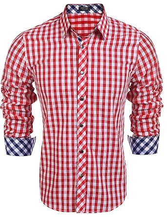 Coofandy Karierte Hemd Karohemd Herren Trachtenhemd gebürstet Baumwollehemden Freizeit Business Party