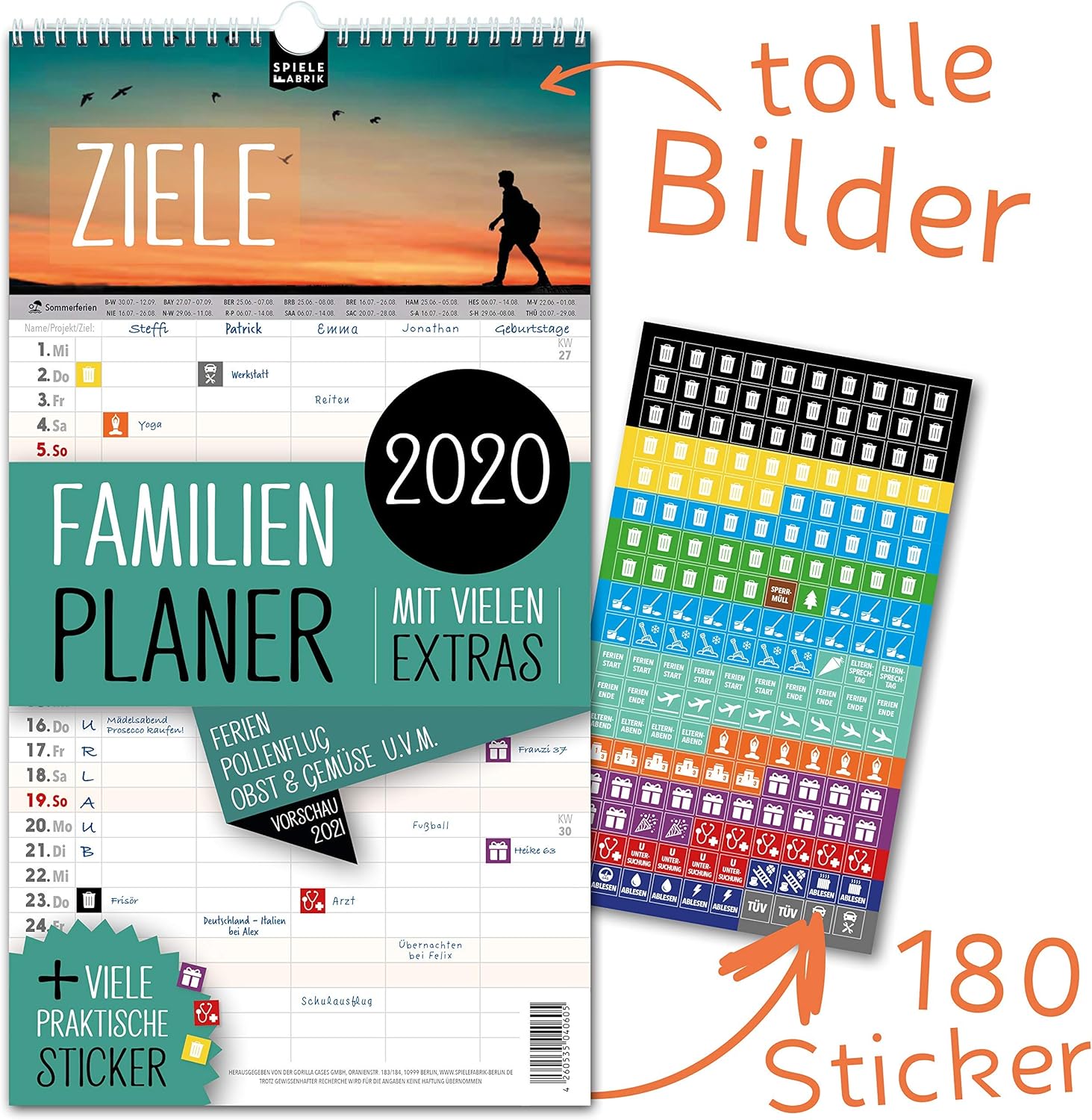 Familienplaner 2020 ZIELE 5 Spalten Wandkalender 23x43cm