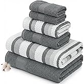 Modern Threads Pax 6-Piece Reversible Yarn Dyed Jacquard Towel Set - Bath Towels, Hand Towels, & Washcloths - Super Absorbent & Quick Dry - 100% Combed Cotton, Coal
